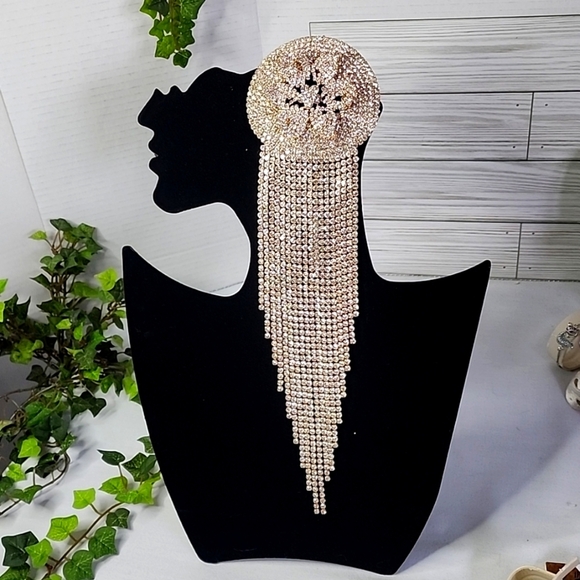 Large Statement Petal Flower Brooch Pin Yellow Gold Rhinestone Fringe New - Picture 8 of 13